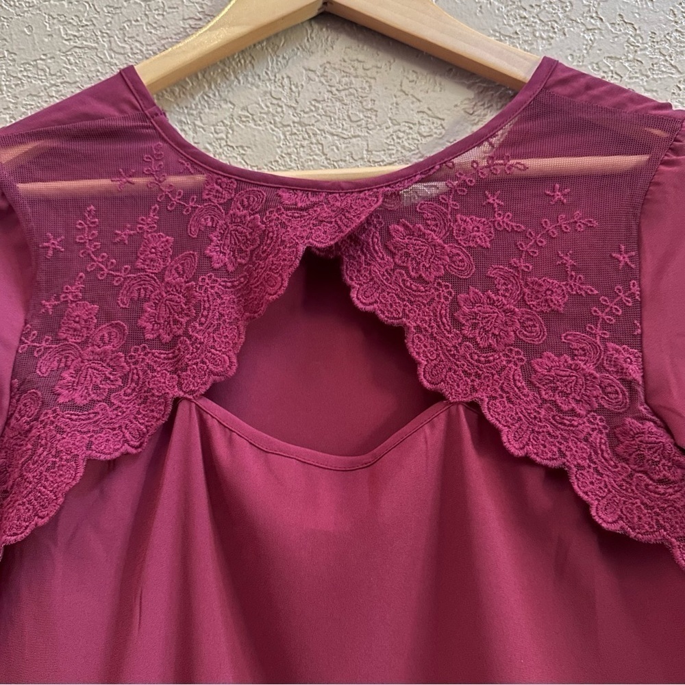 Charming Charlie Deep Red Lace Blouse - Picture 6 of 15